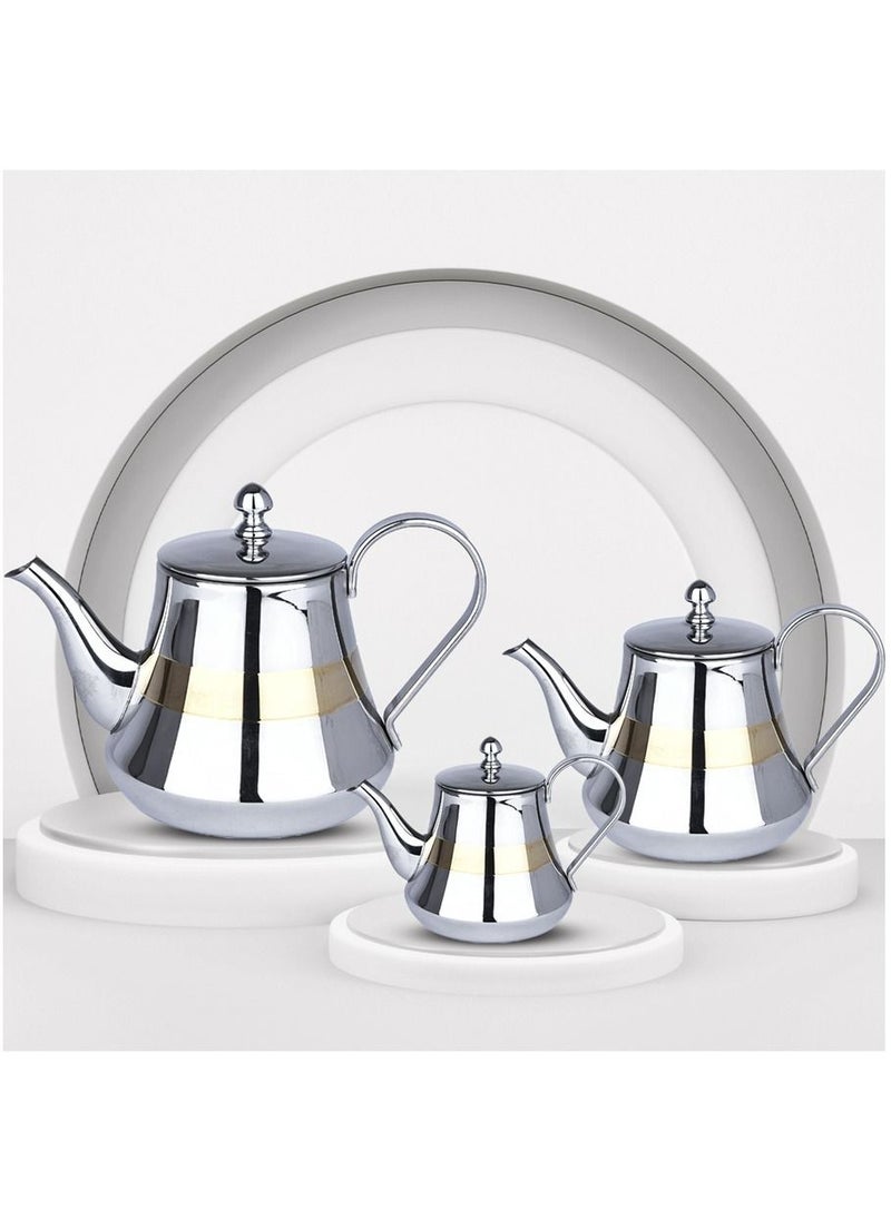 Alpaca Alpaca 3-Piece Decorative Stainless Steel Teapot Set Silver/Gold  - Image 1