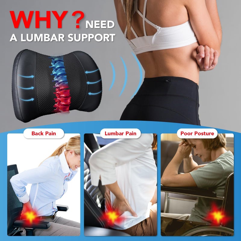 Lofty Aim Lumbar Support Pillow for Car, Memory Foam Lumbar Pillow for Lower Back Pain Relief - Back Cushion for Driving, Chair Support for Car-Office Chair, Wheelchair - Black - Image 3