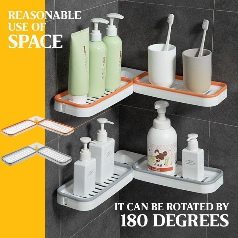 SWOPPERRY Foldable Corner Shelf | No Drilling Adhesive Bathroom Organizer | Punch-Free Wall Mounted Storage Rack | Dual-Purpose Shampoo & Soap Holder | Space-Saving Plastic Bathroom Corner Shelf - Image 3