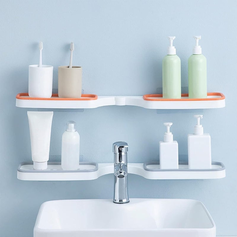 SWOPPERRY Foldable Corner Shelf | No Drilling Adhesive Bathroom Organizer | Punch-Free Wall Mounted Storage Rack | Dual-Purpose Shampoo & Soap Holder | Space-Saving Plastic Bathroom Corner Shelf - Image 5