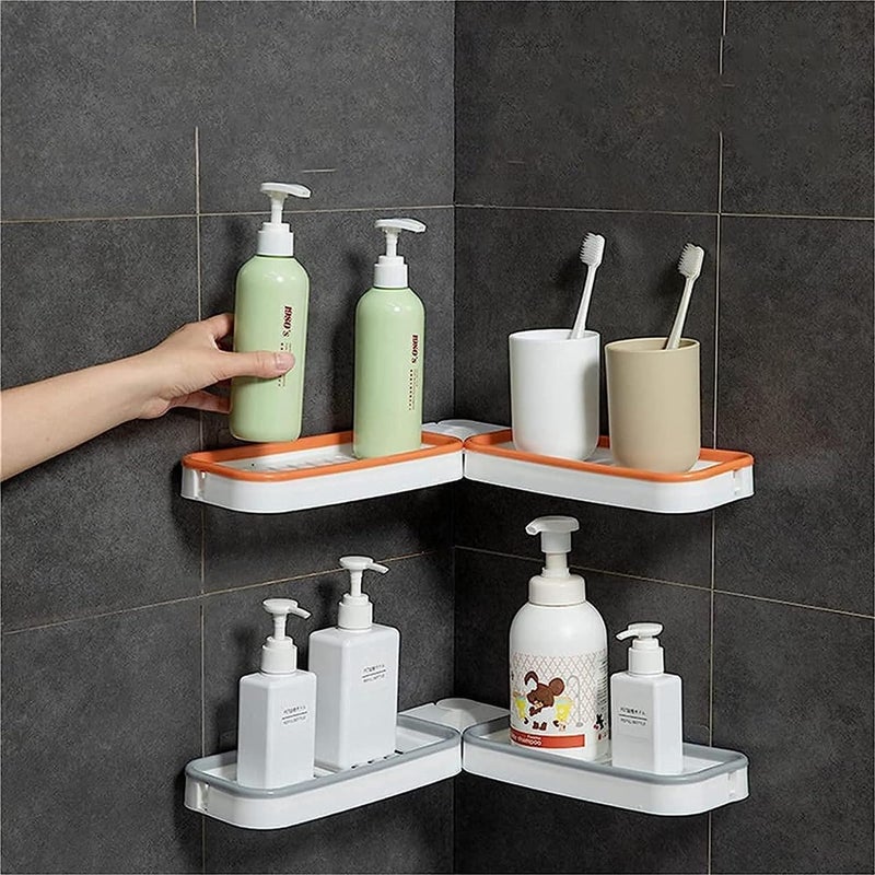 SWOPPERRY Foldable Corner Shelf | No Drilling Adhesive Bathroom Organizer | Punch-Free Wall Mounted Storage Rack | Dual-Purpose Shampoo & Soap Holder | Space-Saving Plastic Bathroom Corner Shelf - Image 1
