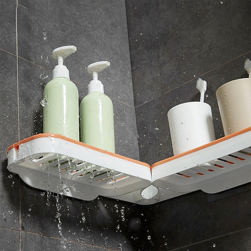 SWOPPERRY Foldable Corner Shelf | No Drilling Adhesive Bathroom Organizer | Punch-Free Wall Mounted Storage Rack | Dual-Purpose Shampoo & Soap Holder | Space-Saving Plastic Bathroom Corner Shelf - Image 2