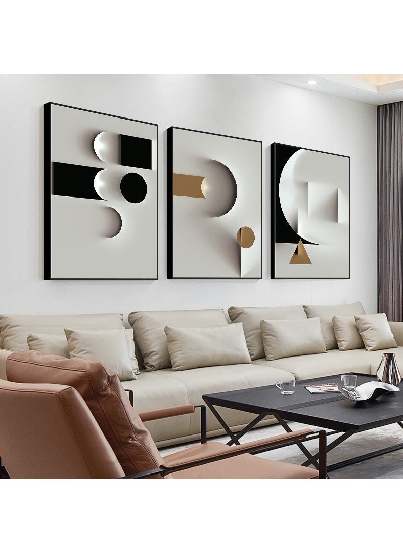 FASHION HOME 3PCS Wall Art Bright Style Minimalist Decor Modern Abstract Canvas Prints Poster Picture Framed Paintings Decorations  - Image 1