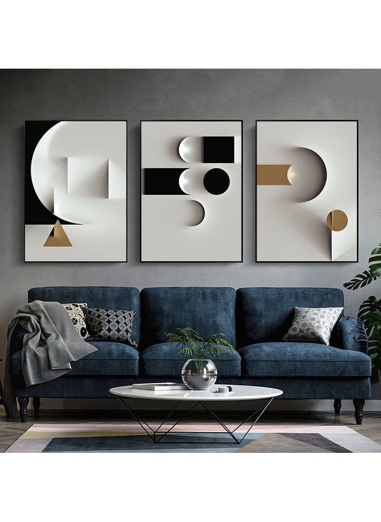 FASHION HOME 3PCS Wall Art Bright Style Minimalist Decor Modern Abstract Canvas Prints Poster Picture Framed Paintings Decorations  - Image 2