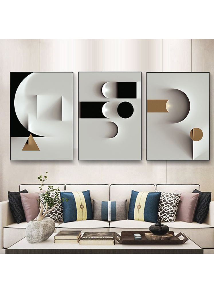FASHION HOME 3PCS Wall Art Bright Style Minimalist Decor Modern Abstract Canvas Prints Poster Picture Framed Paintings Decorations  - Image 3