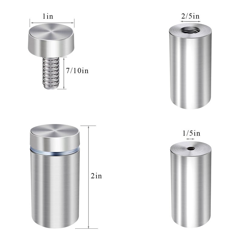 Osring 1in Dia x 2in Ln Wall Standoffs Stainless Steel Sign Standoff Holder, Brushed Nickel Advertising Nails Screw Mounting Hardware Holder for Acrylic Board and Sign Display, 8 Pack - Image 2