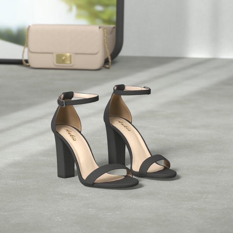 Ankis Black Heels for Women - Open Toe Ankle Strap Chunky High Heel Pump Sandals Party Wedding Strappy Buckle Sandals Standard Size 4 Inches Tall Thick Heel Design - Image 2