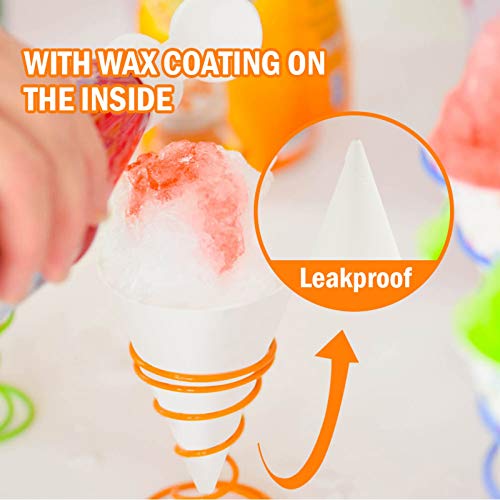 AQUEENLY 100 Snow Cone Cups, Wax Coated Leakproof Cone Paper Cups for Slush, Shaved Ice, Water - 6OZ, White - Image 4