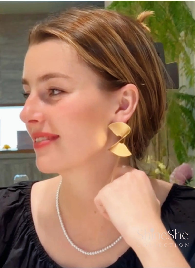 ShineShe 【Cleopatra】Classic Geometric Shape Simple and Elegant Gold Earrings  - Image 1