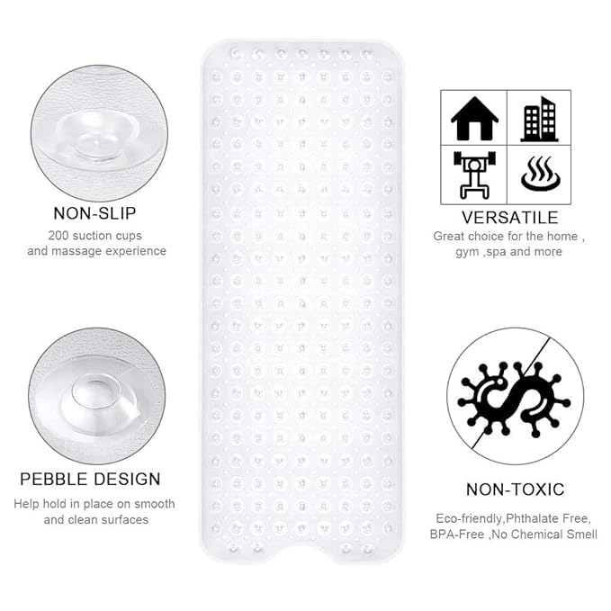 Whimsical PVC Nonslip Bath Mat Extra Soft Eco Friendly Mat for Kids, Anti Bacterial Machine Washable Bathroom Shower Mat. (Transparent Color, 100 x 40 cm Size, 1-pcs) - Image 2