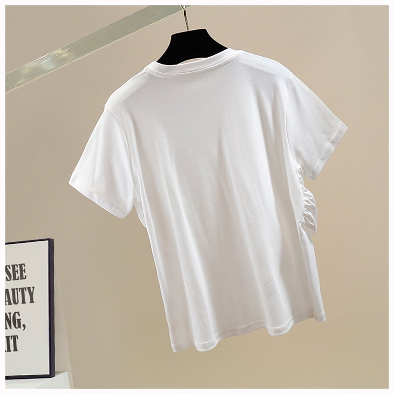 Heavy Industry Diamond-Encrusted Sweet Three-Dimensional Big Bow Decorative Round Neck Pullover Short-Sleeved T-Shirt Women'S Stylist All-Match Top Trendy - Image 5