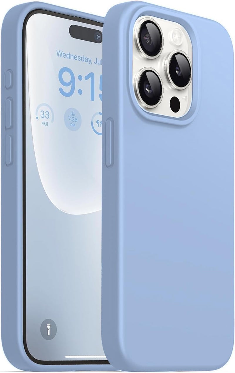 DIZORO Compatible for iPhone 15 Pro Case 6.1, Slim Liquid Silicone 3 Layers Full Covered Soft Gel Rubber Phone Case Protective Case Cover 6.1 Inch - Official Blue - Image 1