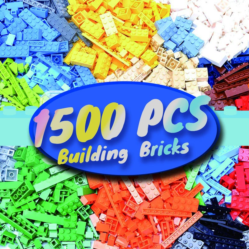 HUIZDQ 1500 Pieces Building Bricks, Classic Bulk Small Blocks, Classic Bricks Set Basic Building Blocks Compatible with All Major Brands - Image 1