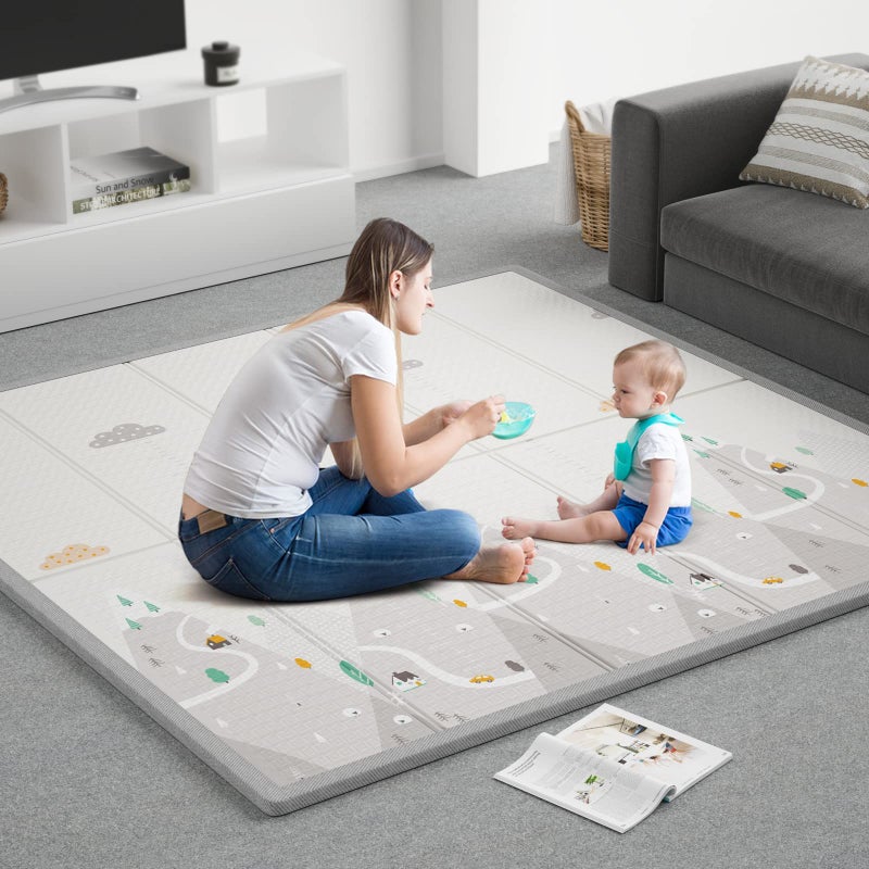 ZEEBABA Baby Play Mat, 59"x59" Foldable & Reversable Large Baby Mat, 0.4" Thick Waterproof Foam Play Mat, Baby Activity Tummy Time Mat, Foam Play Mat for Babies and Toddlers, for 59 inch Playpen - Image 1