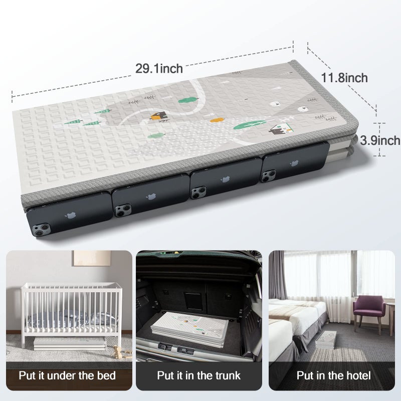 ZEEBABA Baby Play Mat, 59"x59" Foldable & Reversable Large Baby Mat, 0.4" Thick Waterproof Foam Play Mat, Baby Activity Tummy Time Mat, Foam Play Mat for Babies and Toddlers, for 59 inch Playpen - Image 4