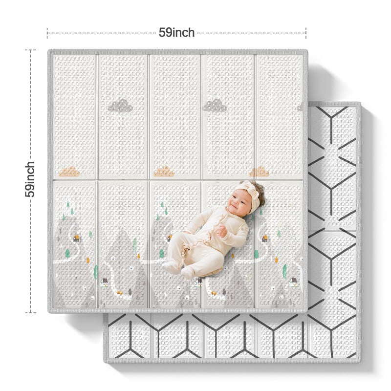ZEEBABA Baby Play Mat, 59"x59" Foldable & Reversable Large Baby Mat, 0.4" Thick Waterproof Foam Play Mat, Baby Activity Tummy Time Mat, Foam Play Mat for Babies and Toddlers, for 59 inch Playpen - Image 2