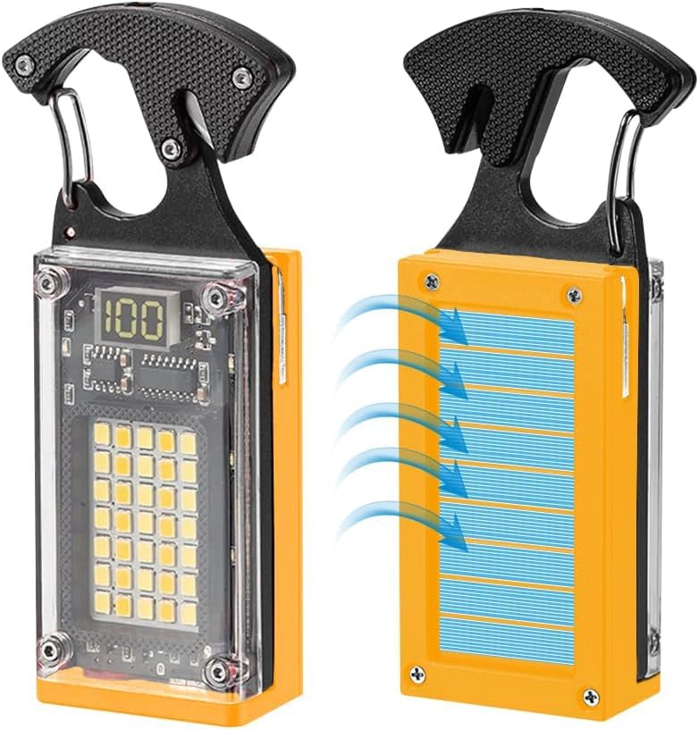 PROSFIA PROSFIA Mini Pocket Outdoor Safety Cutter Tool Keychain Worklight LED Tactical Torch Flashlight Solar Charging Multifunctional Emergency Portable Keychain Flashlight Yellow  - Image 1