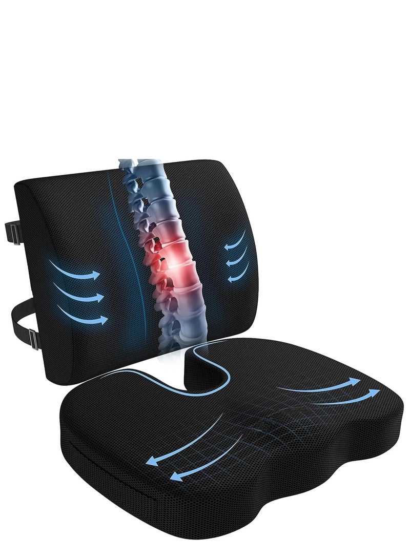TRASSLE Chair Cushion, Seat Cushion for Office Chair, Lumbar Support Pillow for Chair, Car Seat Cushion, Back Support Memory Foam Pillow Washable Cover  - Image 1