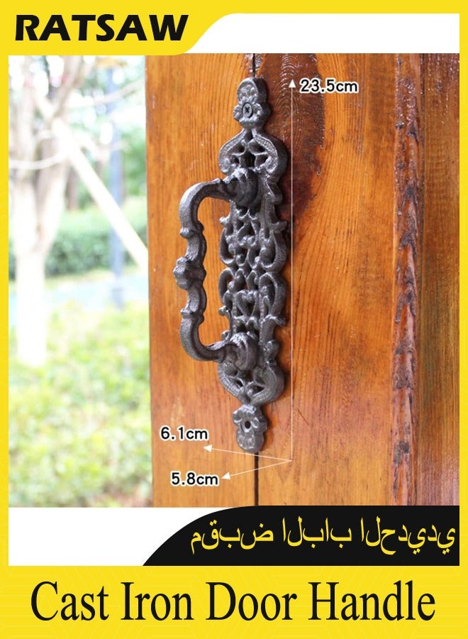 23.5cm Cast Iron Door Handle Heavy Duty Vintage Style Barn Door Wooden Door Pull Handle Passage Home Hallway Closet Garden Gate Shed Cabinet Door Grab Handle Indoor or Outdoor - Image 1