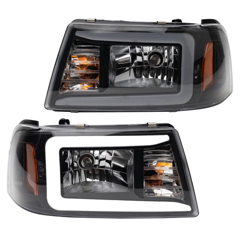 TRQ 2 Piece Headlight Assembly Set Performance LED C Light Bar Black Bezel Driver Passenger Side Compatible with Ford Ranger 20012011 FO2502173 FO2503173