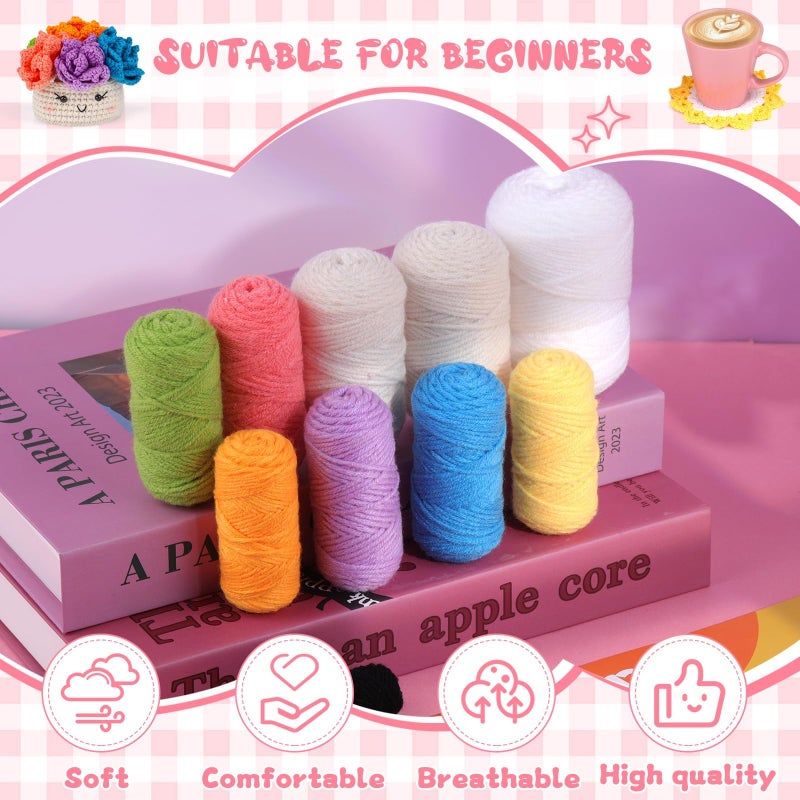 Hssugi Crochet Kit for Beginners, 6PCS Crochet Starter Kit, Potted Plant Coasters Crochet Kit with Step-by-Step Video Tutorials, Crochet Hooks, Learn to Crochet Kits for Adult Beginners - Image 4
