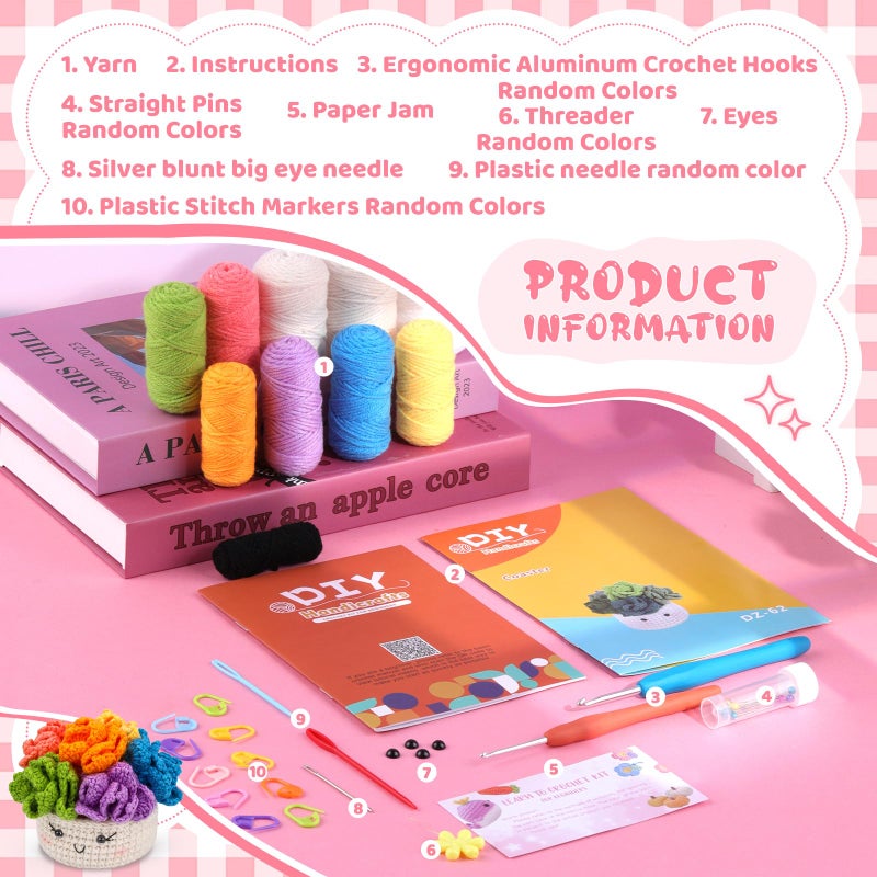 Hssugi Crochet Kit for Beginners, 6PCS Crochet Starter Kit, Potted Plant Coasters Crochet Kit with Step-by-Step Video Tutorials, Crochet Hooks, Learn to Crochet Kits for Adult Beginners - Image 2
