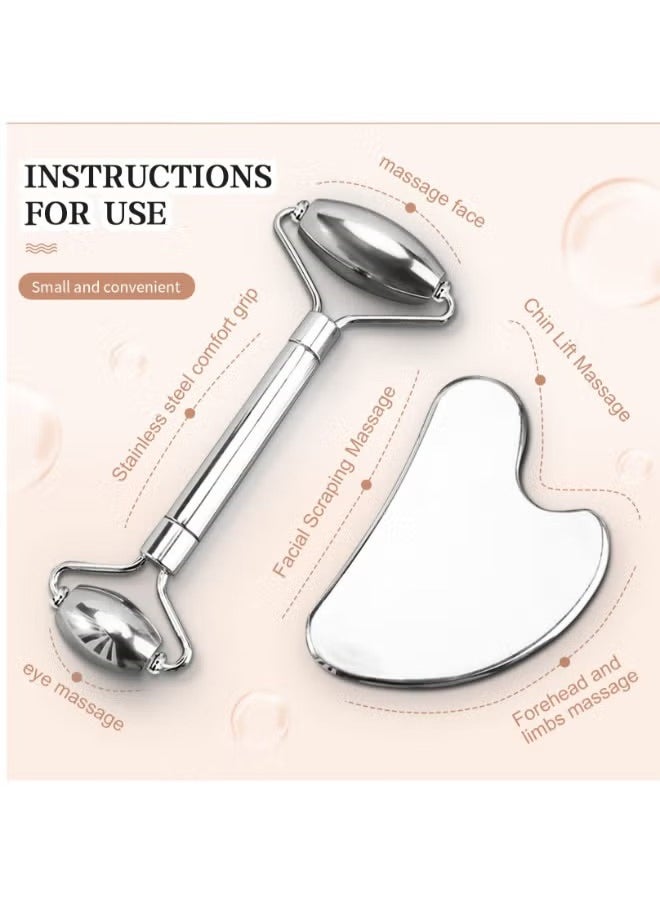 GUDOO - Stainless Steel Facial Roller And Gua Sha Face Body Treatment Reduce Puffiness Facial Tension - Image 1