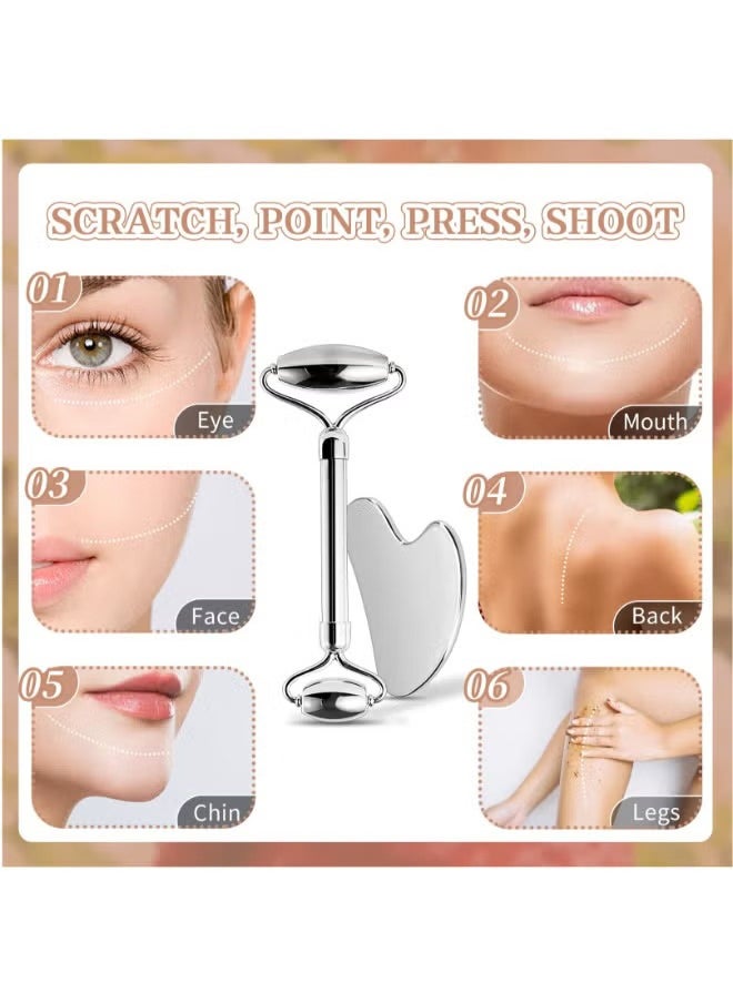 GUDOO - Stainless Steel Facial Roller And Gua Sha Face Body Treatment Reduce Puffiness Facial Tension - Image 1