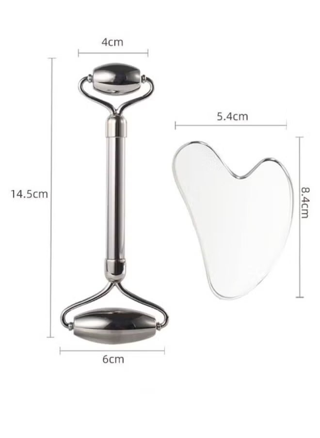 GUDOO - Stainless Steel Facial Roller And Gua Sha Face Body Treatment Reduce Puffiness Facial Tension - Image 1