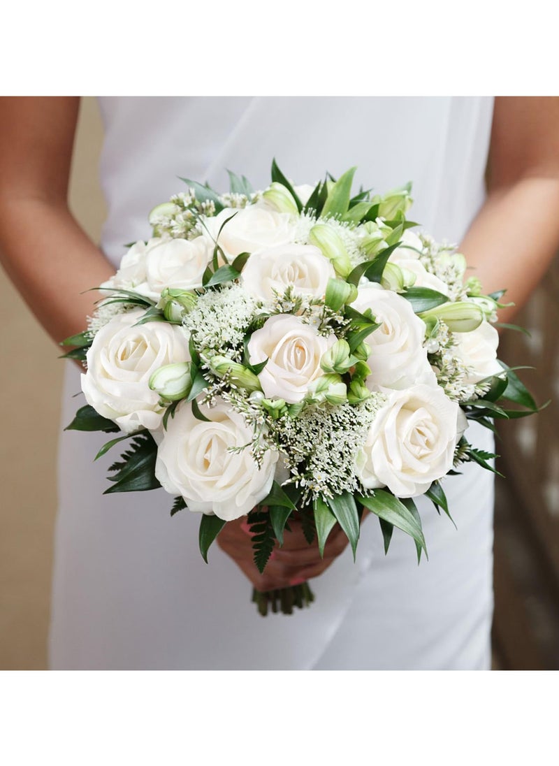 ZERIFAM Artificial Silk Rose, 15pcs White Rose Artificial Flowers, Fake Roses Bouquet Long Stem Roses for Christmas Day Home Party Decoration Wedding and Table Centerpiece  - Image 2