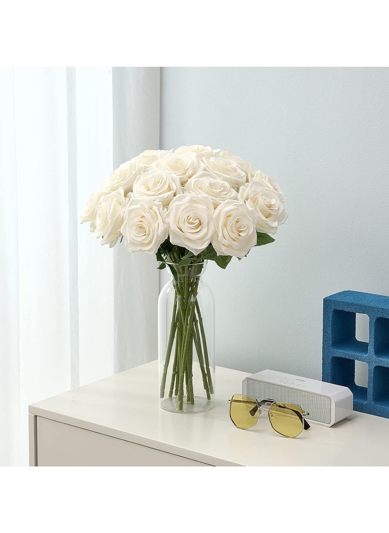 ZERIFAM Artificial Silk Rose, 15pcs White Rose Artificial Flowers, Fake Roses Bouquet Long Stem Roses for Christmas Day Home Party Decoration Wedding and Table Centerpiece  - Image 5