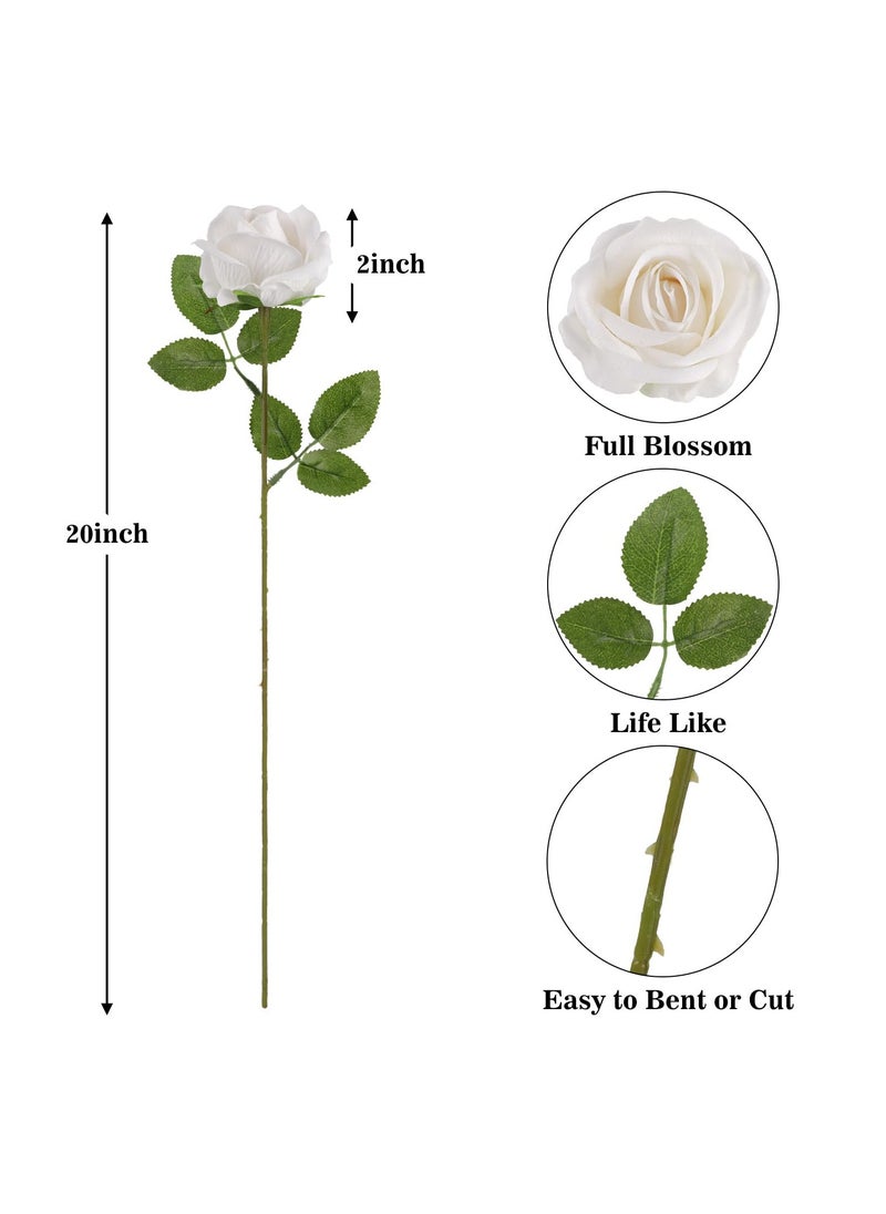 ZERIFAM Artificial Silk Rose, 15pcs White Rose Artificial Flowers, Fake Roses Bouquet Long Stem Roses for Christmas Day Home Party Decoration Wedding and Table Centerpiece  - Image 3