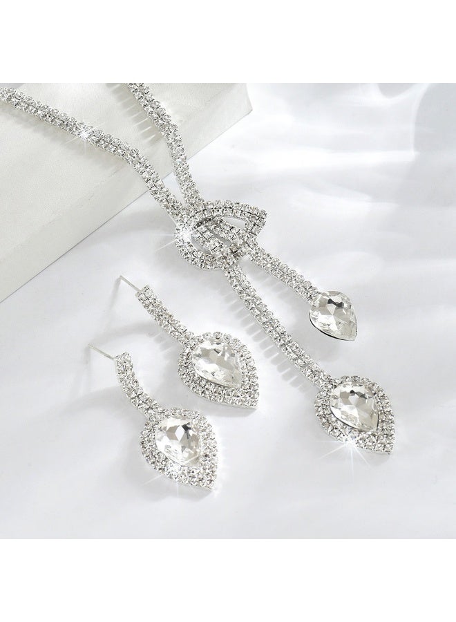 NIBEMINENT Hot-selling Fashionable Elegant Teardrop Shape Rhinestone Red Jewelry Necklace and Earrings Set