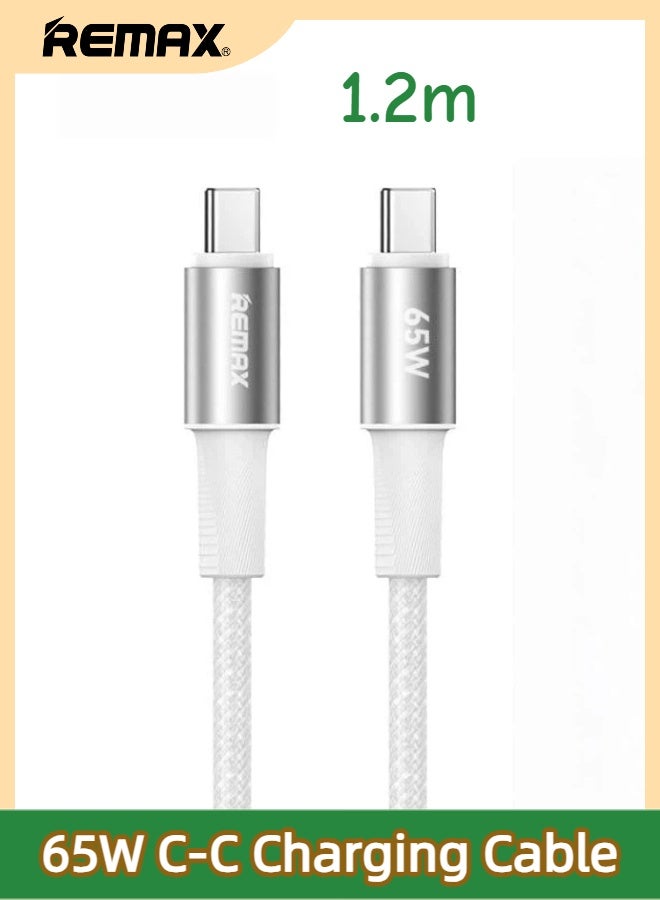 REMAX CB25 USB Type C to Type C 65W PD Fast Charging Braided Cable 1.2M, for All USB-C Smartphones Laptops Tablets (White) - Image 1
