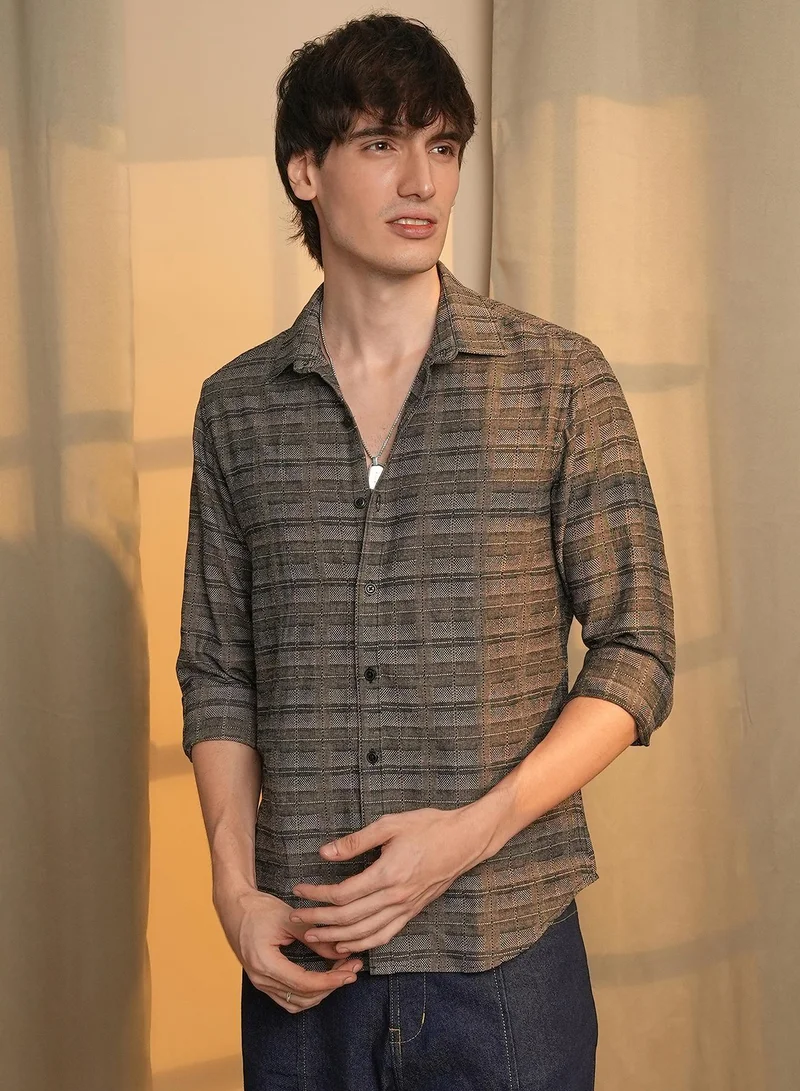 Campus Sutra Men's Olive Brown Tartan Plaid Shirt For Casual Wear | Spread Collar | Long Sleeve | Button Closure | Shirt Crafted With Comfort Fit For Everyday Wear