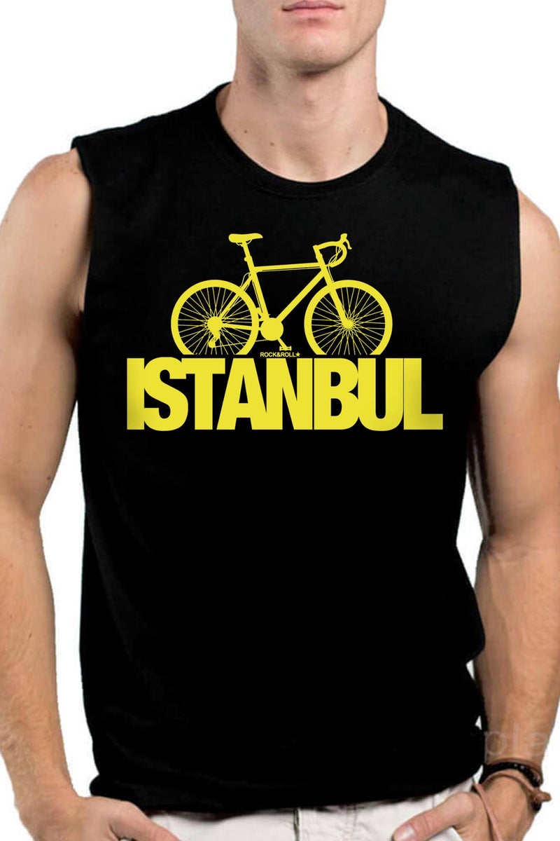 Istanbul Bicycle Black Cut Sleeve Sleeveless Men's T-Shirt Undershirt