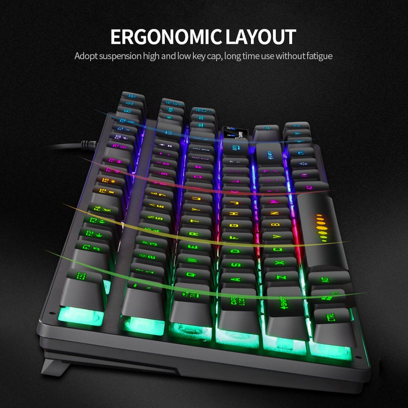 GK-10 USB Wired 87 Keys Ergonomic Gaming Keyboard - Image 2