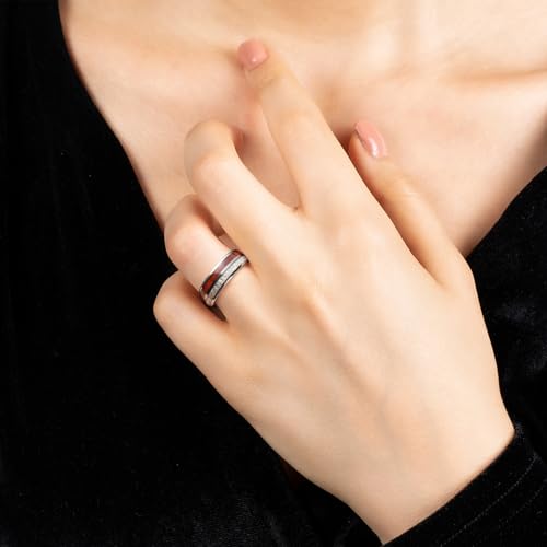 King Will 8mm Tungsten Rings for Men Imitated Meteorite Koa Wood Inlay Mens Silver Wedding Band Engagement Promise Ring Polished Domed Style Comfort Fit Size 7 - Image 5