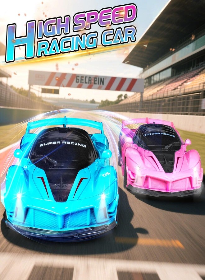 Bloolilies 2 Pack Remote Control Car for Girls 3-5, 1:18 Scale Hobby Rc Cars Toys for Kids Age 3 4 5 6 7 8-12 Year Old- Model Sports Racing Car with Headlights Birthday Easter Gifts for Kids, Pink & Blue - Image 3
