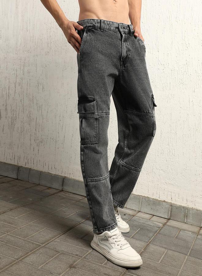 Hubberholme Mid Rise Relaxed Fit Cargo Jeans by Styli - Image 1