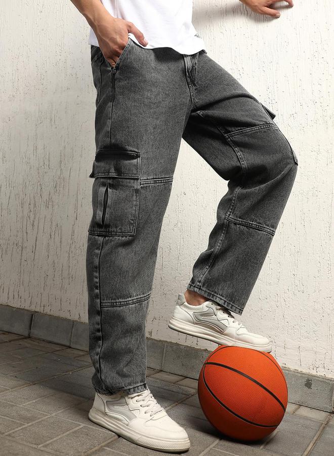 Hubberholme Mid Rise Relaxed Fit Cargo Jeans by Styli - Image 4