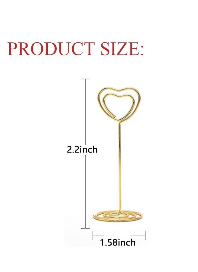 Generic 10 Pcs 2.2inch Card Heart Shape Metal Number Holders, Reusable Carbon Steel Material Card Photo Labels Clips, Wedding Restaurant Card Stands Holder Spiral Base(Gold)  - Image 2