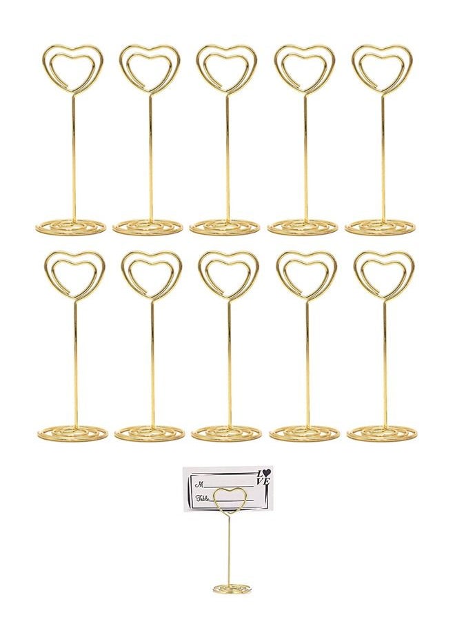 Generic 10 Pcs 2.2inch Card Heart Shape Metal Number Holders, Reusable Carbon Steel Material Card Photo Labels Clips, Wedding Restaurant Card Stands Holder Spiral Base(Gold)  - Image 1