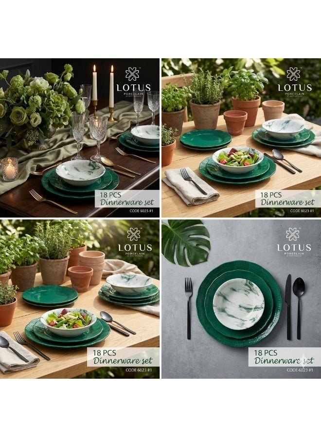 طقم عشاء من البورسلين مكون من 18 قطعة , من لوتس - Image 2