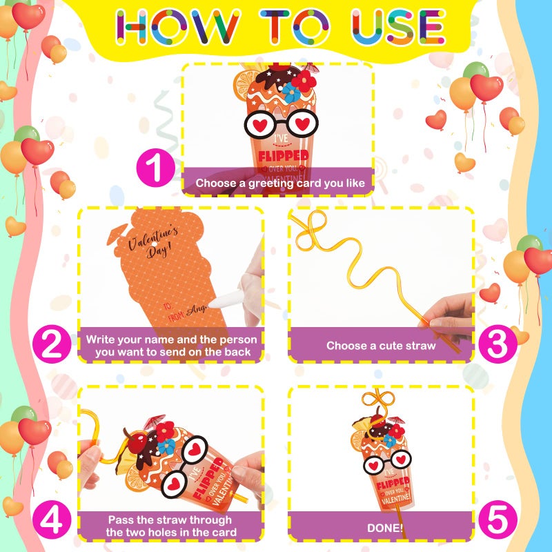 Ferraycle Valentines Day Gifts for Kids 40 Sets Valentines Day Crazy Straws with Cards Classroom Toddlers Girls Boys School Class Exchange Gifts Prizes for Valentine's Day Party - Image 4