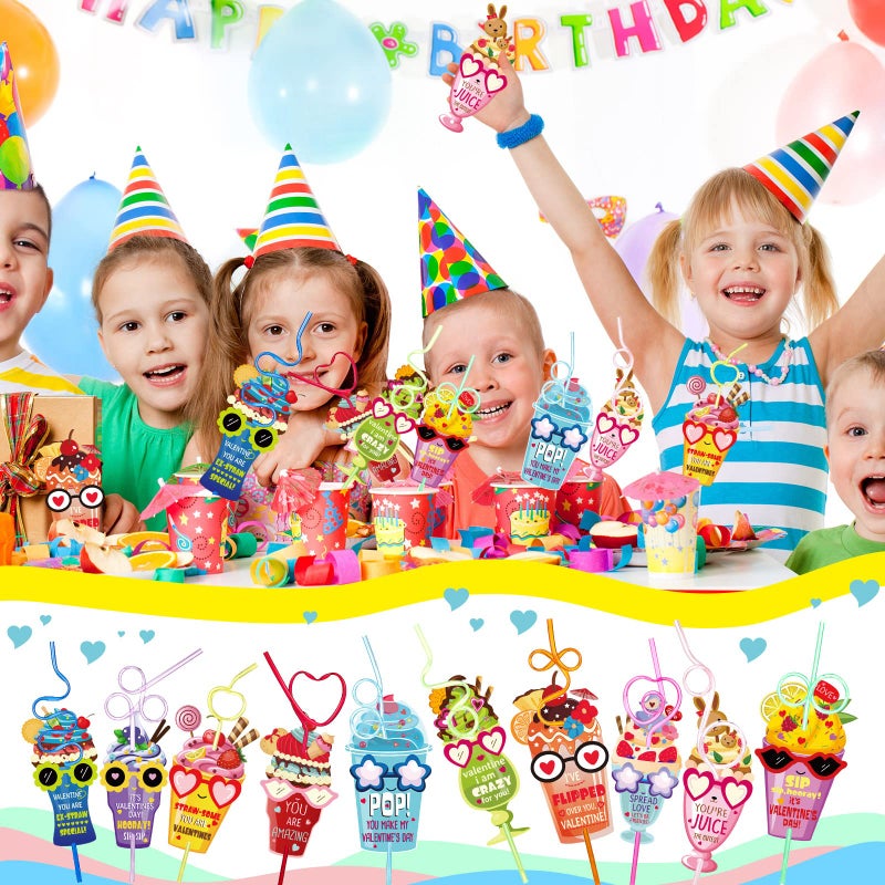Ferraycle Valentines Day Gifts for Kids 40 Sets Valentines Day Crazy Straws with Cards Classroom Toddlers Girls Boys School Class Exchange Gifts Prizes for Valentine's Day Party - Image 2