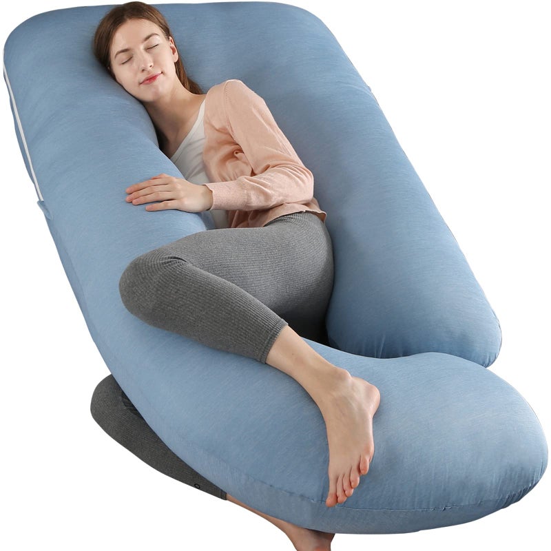 Elover Pregnancy PillowsU Shaped Full Body Maternity Pillow with Removable CoverSupport for Pregnant Women57 Inch Pregnancy Pillows for Sleeping Cooling Material Haze Blue