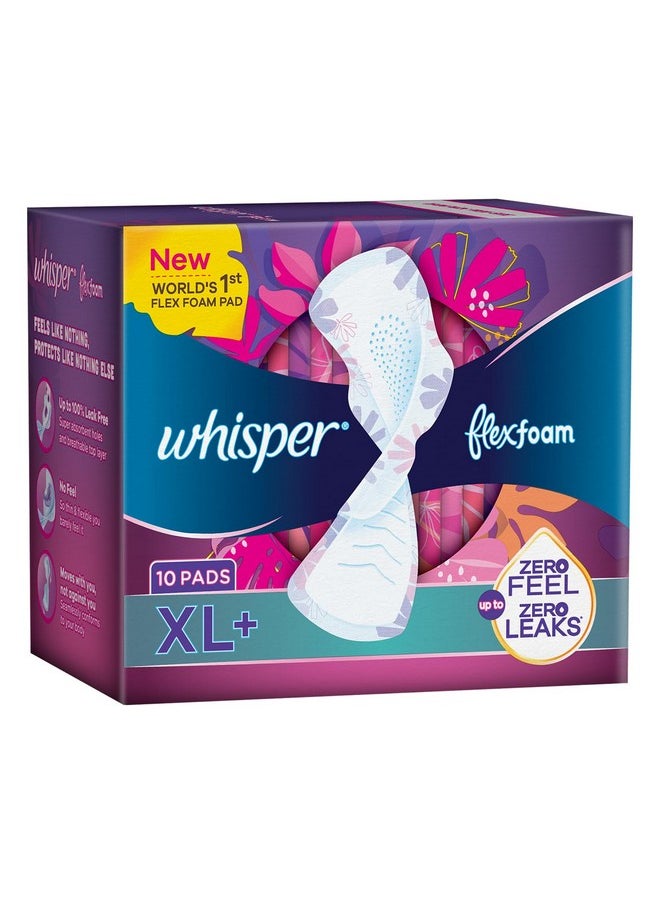 Whisper Flexfoam, 10 Xl+ Sanitary Pads For Women, Upto Zero Feel Zero Leaks, World'S 1St Flexfoam Pad, Upto 100% Leak Free, Seamlessly Conforms To Your Body  - Image 2