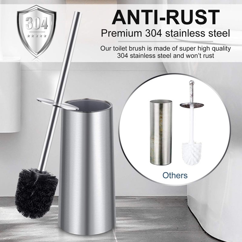 Wsedor Toilet Brush and Holder, 2 Pack Toilet Brush with 304 Stainless Steel Long Handle, Toilet Bowl Brush for Bathroom Toilet-Ergonomic, Elegant,Durable (Silver) - Image 2