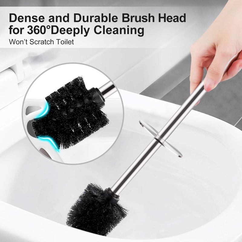 Wsedor Toilet Brush and Holder, 2 Pack Toilet Brush with 304 Stainless Steel Long Handle, Toilet Bowl Brush for Bathroom Toilet-Ergonomic, Elegant,Durable (Silver) - Image 4